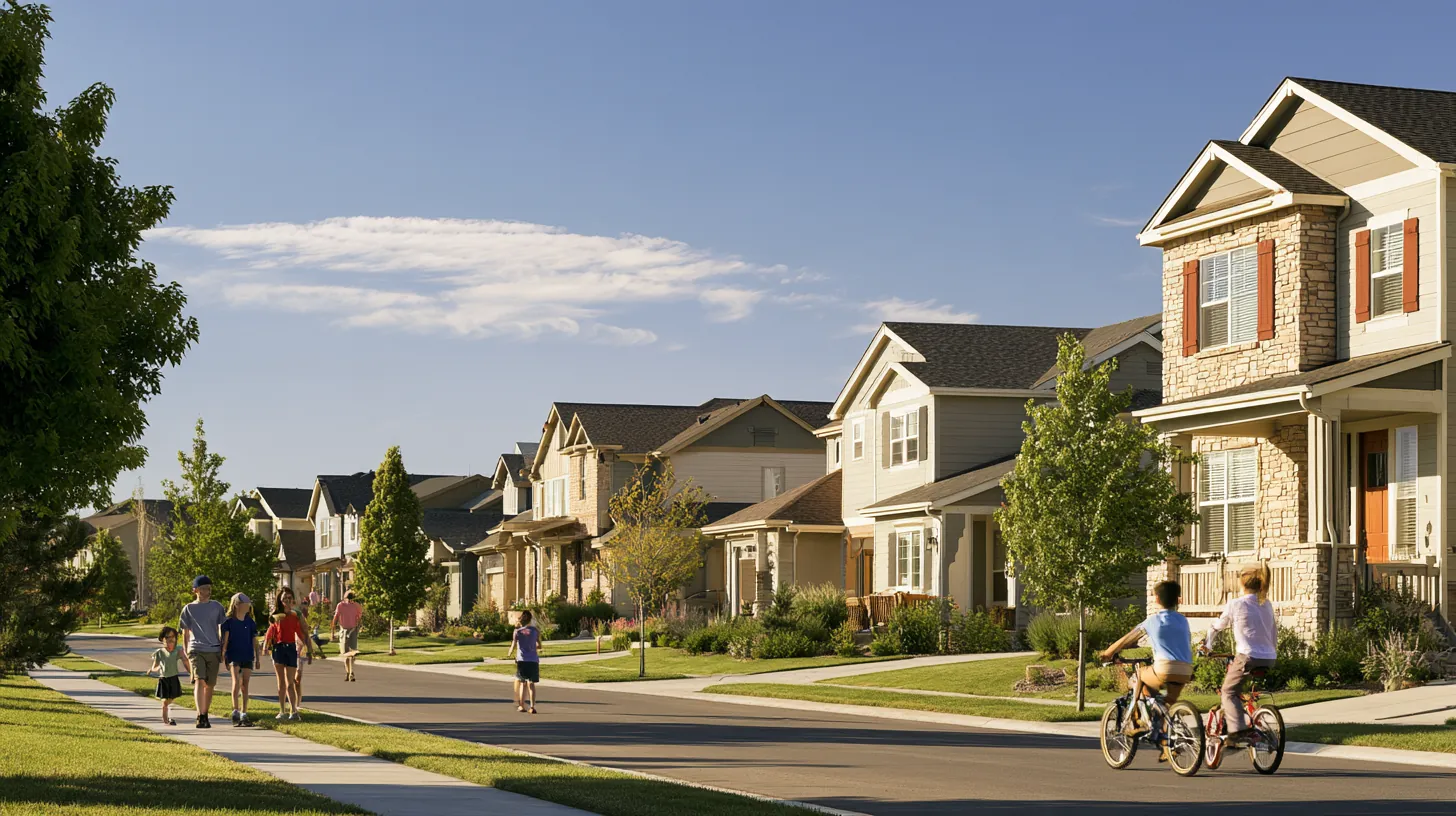 Neighbors walking along a modern suburban street